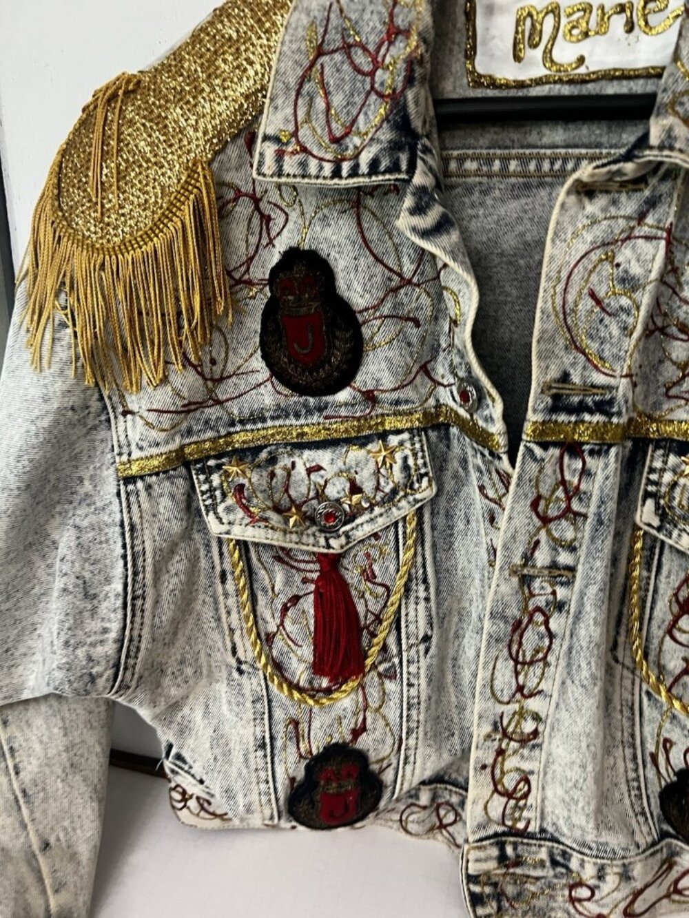 Tamarah Marie Hand painted Denim Jean Jacket Womens M Art To Wear Cadet OOAK.  N - Picture 2 of 8